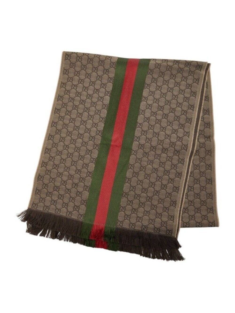 Gucci Sherry Line GG Logo Jacquard Scarf Beige Wool Silk
